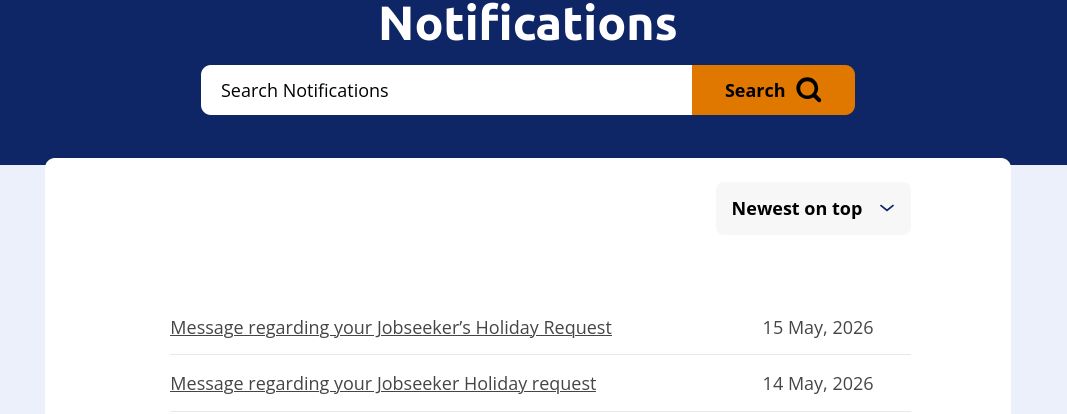 A page showing the same list of notifications as the sidebar